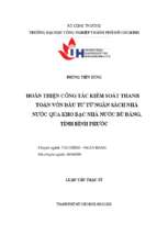 Hoàn thiện công tác kiểm soát thanh toán vốn đầu tư từ ngân sách nhà nước qua kho bạc nhà nước bù đăng, tỉnh bình phước   