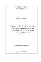 Bảo đảm quyền và lợi ích hợp pháp cho vợ và con trong các vụ án ly hôn tại tòa án cấp sơ thẩm của tỉnh vĩnh long