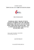 Đánh giá thực trạng sử dụng nguồn vốn phân cấp cho chương trình mục tiêu quốc gia xây dựng nông thôn mới giai đoạn 2011   2015 và định hướng đến năm 2025 tại huyện hóc môn