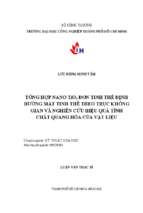 Tổng hợp nano tio2 đơn tinh thể định hướng mặt tinh thể theo trục không gian và nghiên cứu hiệu quả tính chất quang hóa của vật liệu