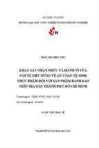 Khảo sát nhận thức và hành vi của người tiêu dùng về an toàn vệ sinh thực phẩm đối với sản phẩm bánh bao trên địa bàn tp. hồ chí minh   