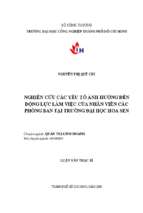 Nghiên cứu các yếu tố ảnh hưởng đến động lực làm việc của nhân viên các phòng ban tại trường đại học hoa sen    