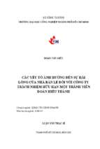 Các yếu tố nội tại ảnh hưởng đếnsự hài lòng của nhà bán lẻ đối với công ty tnhh một thành viên đoàn hiếu thành