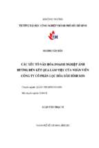 Các yếu tố văn hóa doanh nghiệp ảnh hưởng đến kết quả làm việc của nhân viên công ty cổ phần lọc hóa dầu bình sơn   