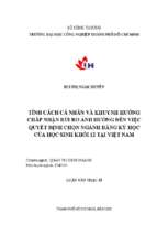 Tính cách cá nhân và khuynh hướng chấp nhận rủi ro ảnh hưởng đến việc quyết định chọn ngành đăng ký học của học sinh khối 12 tại việt nam