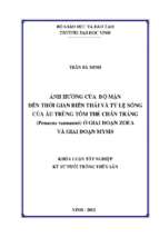 Ảnh hưởng của độ mặn đến thời gian biến thái và tỷ lệ sống của ấu trùng tôm thẻ chân trắng (penaeus vannamei) ở giai đoạn zoea và giai đoạn mysis   