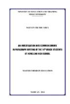 An investigation into common errors in paragraph writing of the 10th grade students at hong linh high school   master's thesis in education 