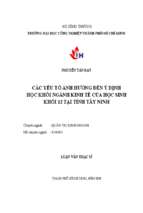 Các yếu tố ảnh hưởng đến ý định học khối ngành kinh tế của học sinh khôi 12 tại tỉnh tây ninh