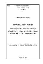 Ảnh hưởng của biến đổi khí hậu đến sản xuất lúa ở huyện yên thành, tỉnh nghệ an giai đoạn 2007   2014   