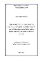 Ảnh hưởng của các loại thức ăn đến tỷ lệ sống, thời gian biến thái và tốc độ tăng trưởng của ấu trùng mysis tôm thẻ chân trắng (penaeus vannamei)   