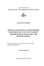 Đánh giá ảnh hưởng của hạn hán đến hoạt động sản xuất nông nghiệp ở tỉnh bình thuận trong bối cảnh biến đổi khí hậu   