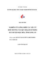 Nghiên cứu lồng ghép các yếu tố môi trường vào qui hoạch sử dụng đất huyện mộc hóa, tỉnh long an   