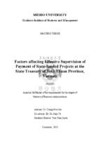 Factors affecting effective supervision of  payment of state funded projects at the  state treasury of binh thuan province,  vietnam