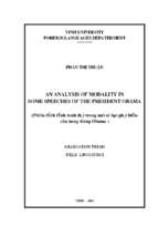 An analysis of modality in some speeches of the president obama = phân tích tính hình thái trong một số bài phát biểu của tổng thống obama   