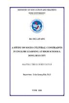 A study on socio cultural constraints in english learning at high schools, dong hoi city