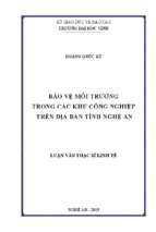 Bảo vệ môi trường trong các khu công nghiệp trên địa bàn tỉnh nghệ an   