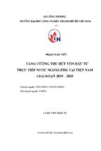 Tăng cường thu hút vốn đầu tư trực tiếp nước ngoài ( fdi ) tại việt nam giai đoạn 2019 – 2025   