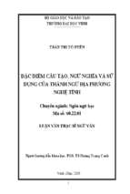 Đặc điểm cấu tạo, ngữ nghĩa và sử dụng của thành ngữ địa phương nghệ tĩnh 