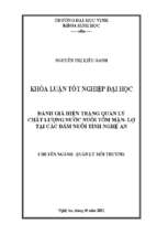 Đánh giá hiện trạng quản lý chất lượng nước nuôi tôm mặn   lợ tại các đầm nuôi tỉnh nghệ an   