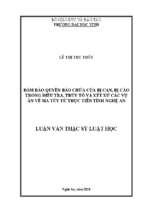 Đảm bảo quyền bào chữa của bị can, bị cáo trong điều tra, truy tố và xét xử các vụ án về ma túy từ thực tiễn tỉnh nghệ an