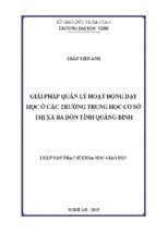 Giải pháp quản lý hoạt động dạy học cở các trường trung học cơ sở thị xã ba đồn tỉnh quảng bình   