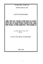 Điều tra cây thuốc vườn nhà và vườn đồi ba xã nam trung, khánh sơn, nam kim thuộc huyện nam đàn, tỉnh nghệ an 