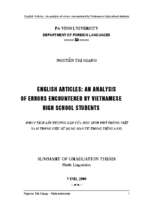 English articles an analysis of errors encountered by vietnamese high school students = phân tích lỗi thường gặpcủa học sinh phổ thông việt nam trong việc sử dụng mạo từ trong tiếng anh 