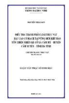 Điều tra thành phần loài thực vật bậc cao có mạch tại vùng đệm khu bảo tồn thiên nhiên kẻ gỗ, xã cẩm mỹ, huyện cẩm xuyên, tỉnh hà tĩnh