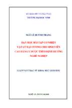 Dạy học bài tập cơ nhiệt vật lý đại cương cho sinh viên cao đẳng  y dược theo định hướng nghề nghiệp