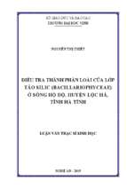 Điều tra thành phần loài của lớp tảo silic (bacillariophyceae) ở sông hộ độ, huyện lộc hà, tỉnh hà tĩnh   