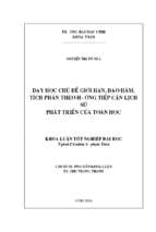 Dạy học chủ đề giới hạn, đạo hàm, tích phân theo hướng tiếp cận lịch sử phát triển của toán học 