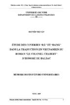 Étude des coverbes  đã  et  đang  dansla traduction en vietnamien du roman  le colonel chabert  d'honoré de balzac 