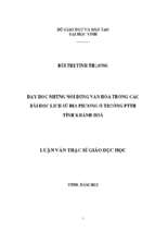 Dạy học những nội dung văn hóa trong các bài học lịch sử địa phương ở trường phổ thông trung học tỉnh khánh hòa   