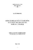 Đánh giá hiệu quả xử lý của hệ thống xử lý nứơc thải nhà máy sữa nghệ an   vinamilk 