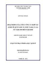 Hoạt động của tổng công ty hợp tác kinh tế quân khu iv (việt nam) ở lào từ năm 1985 đến năm 2010   