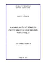 Huy động nguồn lực tài chính phục vụ xây dựng nông thôn mới ở tỉnh nghệ an   