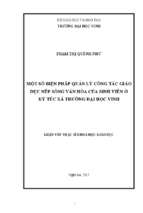 Một số biện pháp quản lý công tác giáo dục nếp sống văn hóa của sinh viên ở ký túc xá trường đại học vinh   