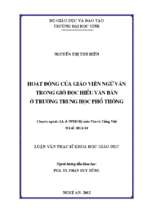 Hoạt động của giáo viên ngữ văn trong giờ đọc hiểu văn bản ở trường trung học phổ thông   