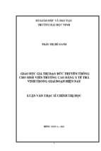 Giáo dục giá trị đạo đức truyền thống cho sinh viên trường cao đẳng y tế trà vinh trong giai đoạn hiện nay   