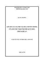 Giữ gìn các giá trị văn hóa truyền thống của dân tộc thái ở huyện quỳ châu tỉnh nghệ an   