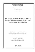 Một số biện pháp tạo động lực học tập cho học sinh yếu kém thoogn qua việc dạy học môn hóa học lớp 11