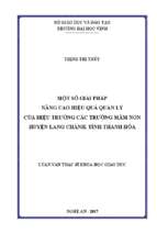 Một số giải pháp nâng cao hiệu quả quản lý của hiệu trưởng các trường mầm non huyện lang chánh, tỉnh thanh hóa   