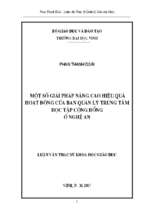 Một số giải pháp nâng cao hiệu quả hoạt động của ban quản lí trung tâm học tập cộng đồng ở nghệ an 