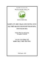 Nghiên cứu hiện trạng môi trường nước mặttrên địa bàn thành phố thanh hóa, tỉnh thanh hóa