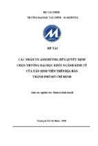 Các nhân tố ảnh hưởng đến quyết định chọn trường đại học khối ngành kinh tế của tân sinh viên trên địa bàn  thành phố hồ chí minh