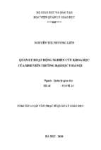 Quản lý giáo dục quản lý hoạt động nghiên cứu khoa học của sinh viên trường đại học y hà nội (klv 02587)