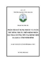 Phân tích sử dụng thuốc và tuân thủ dùng thuốc trên bệnh nhân đái tháo đường tuýp 2 tại bệnh viện đa khoa tỉnh ninh bình