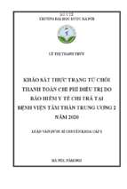 Khảo sát thực trạng từ chối thanh toán chi phí điều trị do bảo hiểm y tế chi trả tại bệnh viện tâm thần trung ương năm 2020