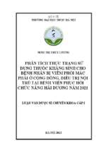 Phân tích thực trạng sử dụng thuốc kháng sinh cho bệnh nhân bị viêm phổi mắc phải ở cộng đồng, điều trị nội trú tại bệnh viện phục hồi chức năng hải dương năm 2021