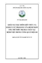 Khảo sát đặc điểm kiến thức và hành vi tự chăm sóc của bệnh nhân ung thư điều trị hoá chất tại bệnh viện trung ương quân đội 108